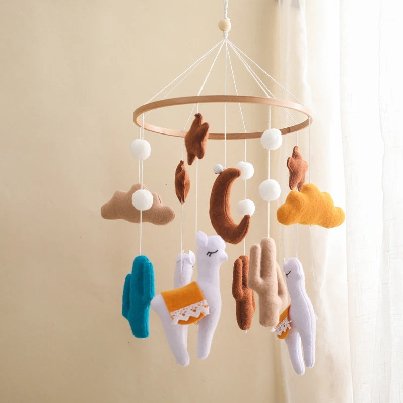 Handmade Alpaca Crib Mobile | Boho Nursery Hanging Decor | Soft Felt &amp; Natural Wood