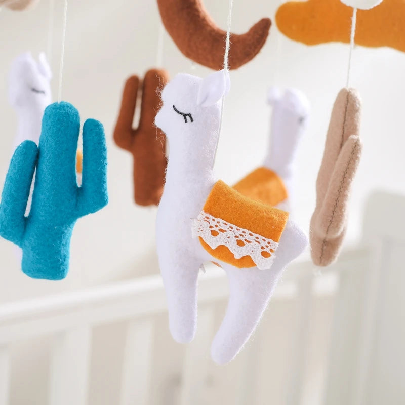 Handmade Alpaca Crib Mobile | Boho Nursery Hanging Decor | Soft Felt &amp; Natural Wood