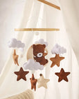 Bear Cuddling the Moon & Night Sky Felt Nursery Mobile