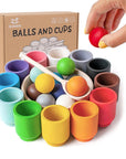 Montessori Wooden Balls in Cups Sorter - Rainbow Color Sorting Game