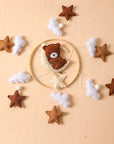 Bear Cuddling the Moon & Night Sky Felt Nursery Mobile