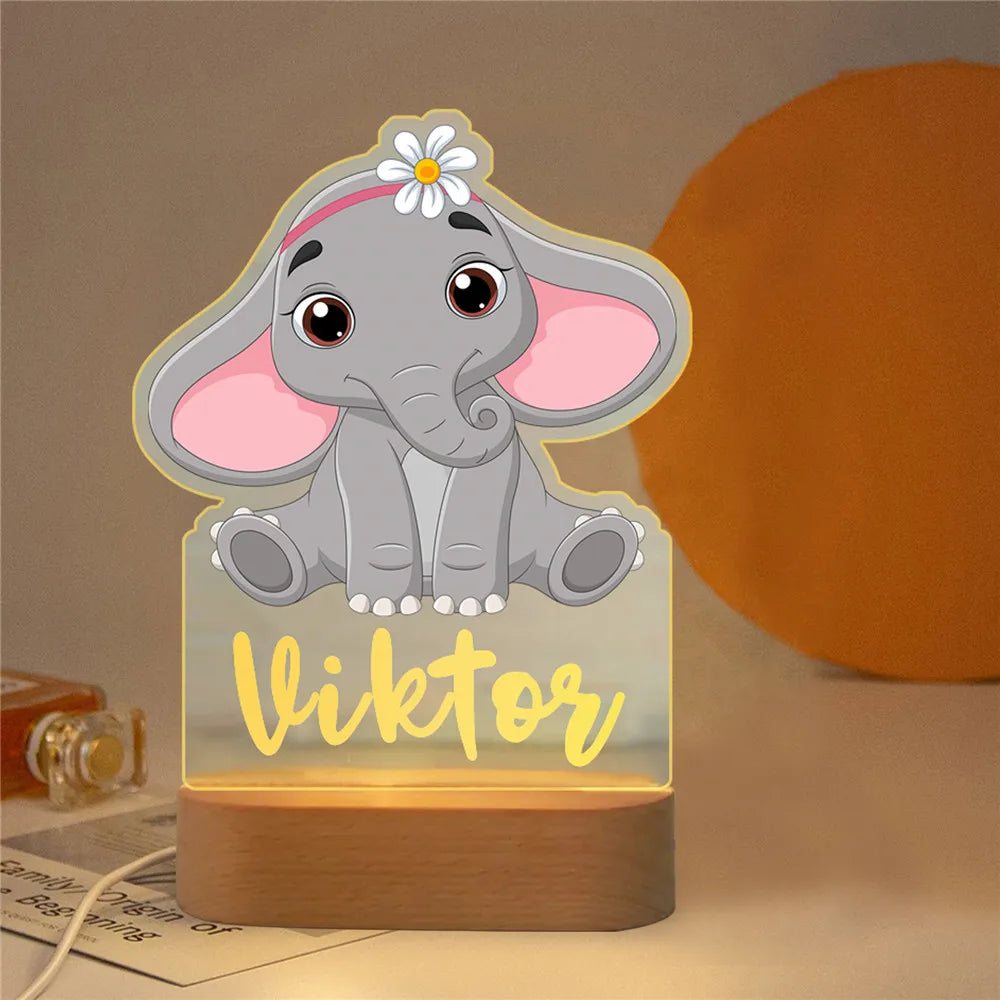 Elephant - Personalised Zoo Friends Night Light Custom Name LED Lamp for Kids