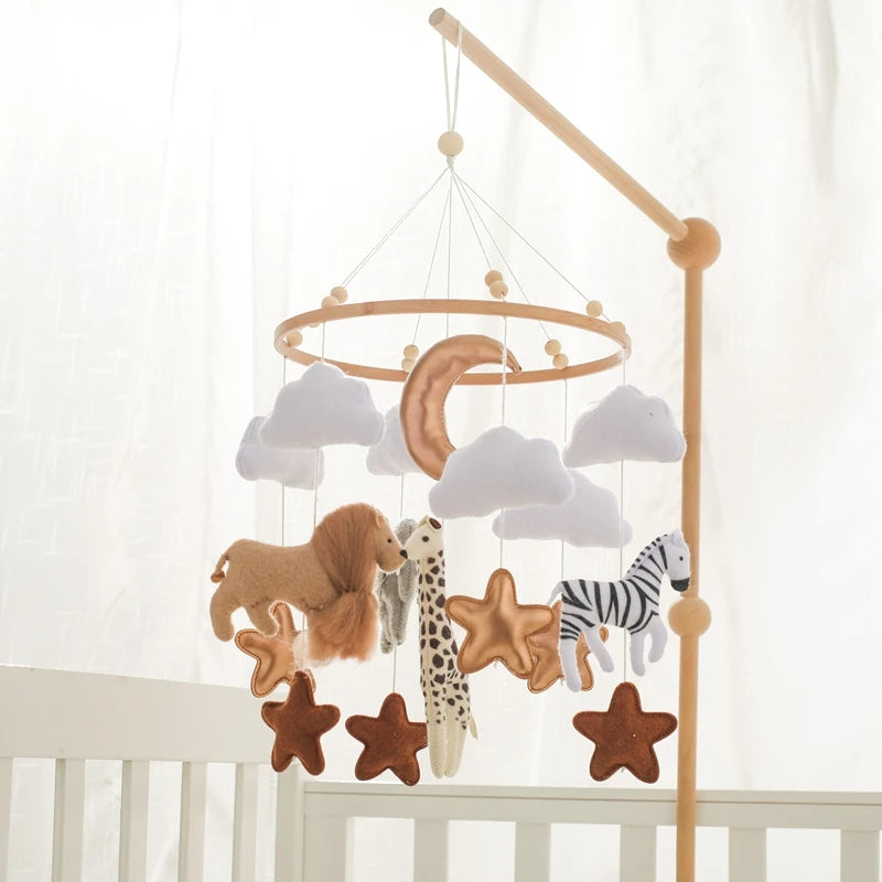 Nursery Mobile Elephant, Lion, giraffe, zebra on safari with cot arm