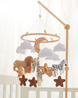 Nursery Mobile Elephant, Lion, giraffe, zebra on safari with cot arm