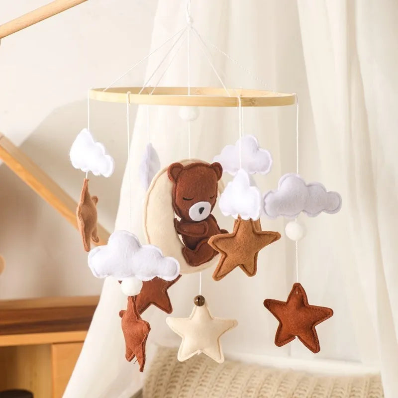 Bear Cuddling the Moon &amp; Night Sky Felt Nursery Mobile