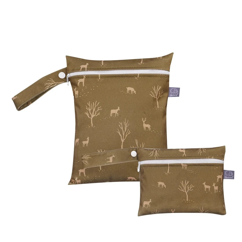 Brown deers and trees 2pcs Cute Travel Wet Dry Bag Set - Waterproof &amp; Portable for Beach, Pool, Nappies, and more