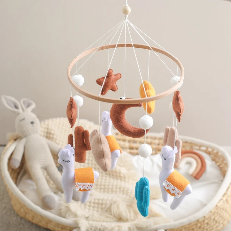 Handmade Alpaca Crib Mobile | Boho Nursery Hanging Decor | Soft Felt &amp; Natural Wood