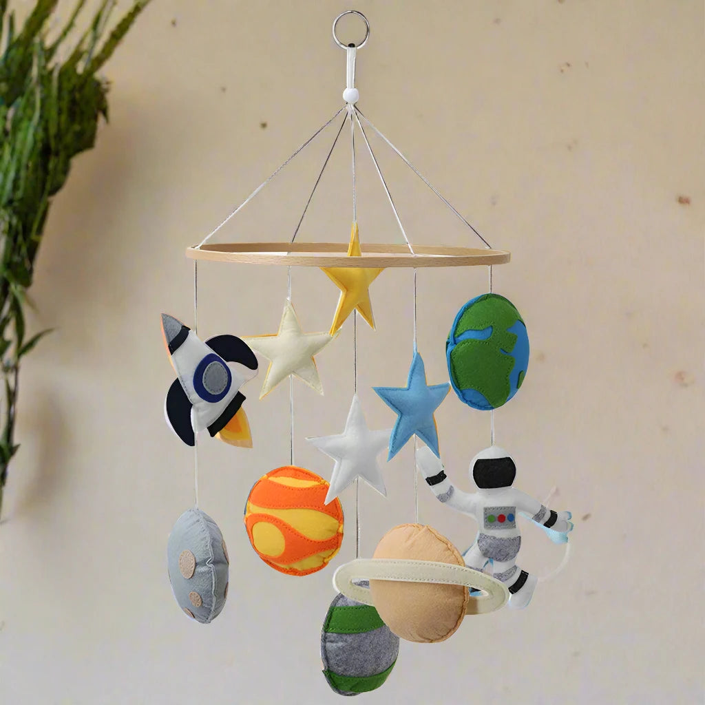 Space Nursery Mobile | Solar System Baby Crib Mobile with Felt Astronaut & Spaceship | Perfect Baby Shower Gift