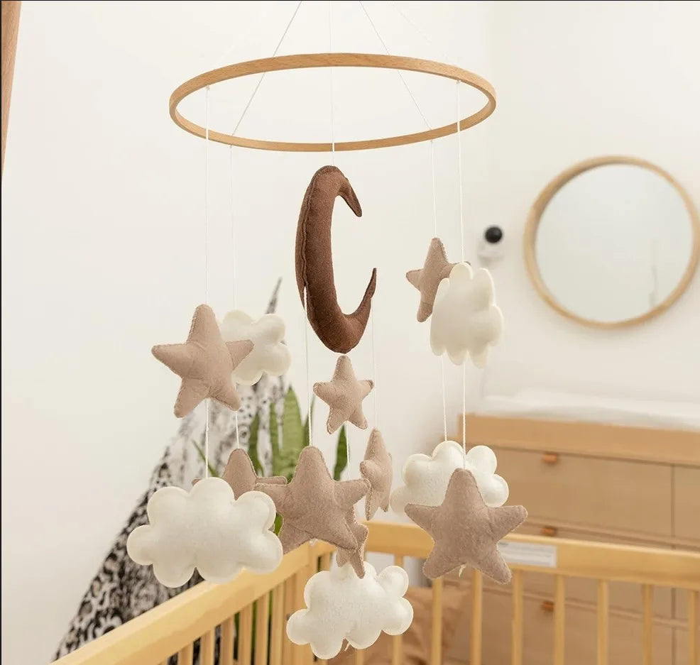 Boho Handmade Brown Moon, Cloud, and Stars Nursery Mobile