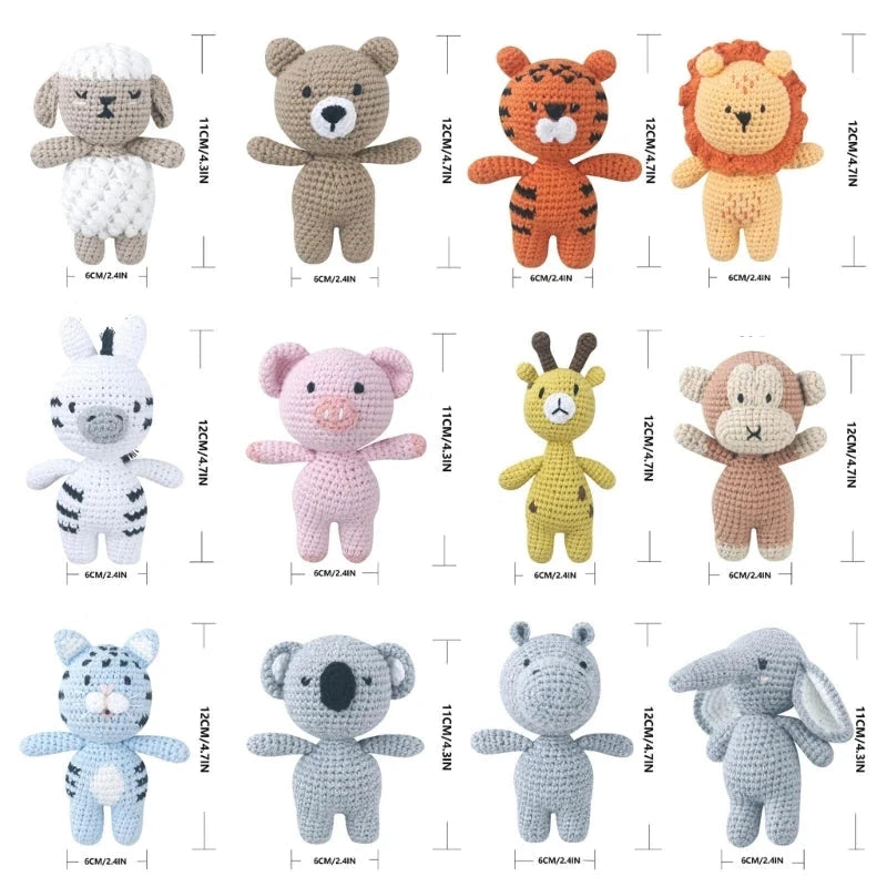 Handmade Crochet Animal Plush Rattle - 12 Adorable Designs Size Chart