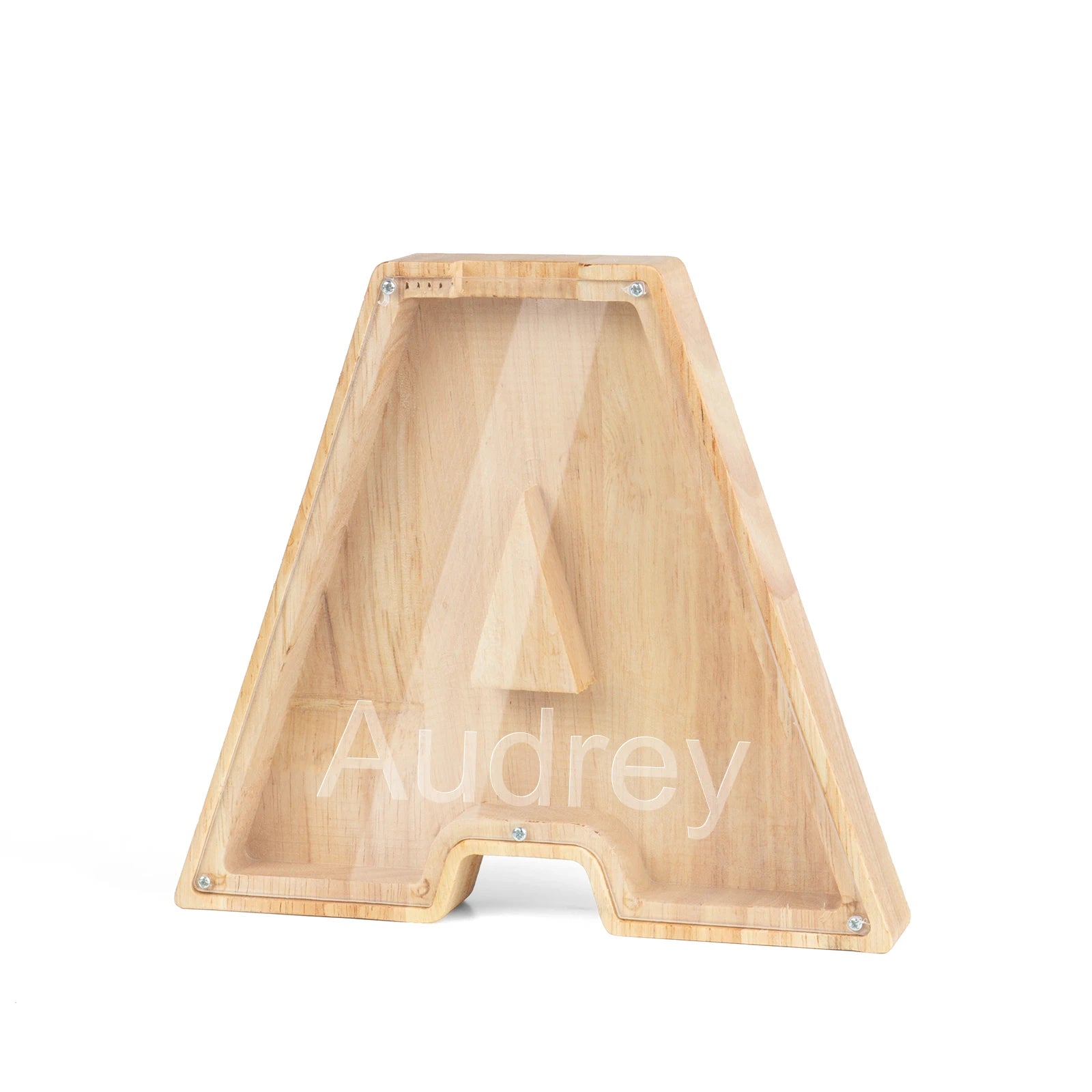 A - Personalised Wooden Initial Letter Piggy Bank - Custom Name Gifts for Kids From Baby Stork