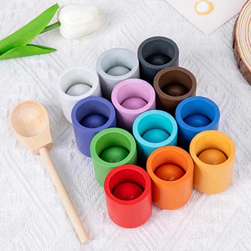 Montessori Wooden Balls in Cups Sorter - Rainbow Colour Sorting Game