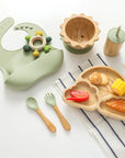 Eco-Friendly Rainbow Bamboo Baby Feeding Set - 7pcs | Non-Slip Suction Cups & Teether