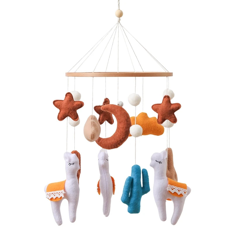 Handmade Alpaca Crib Mobile | Boho Nursery Hanging Decor | Soft Felt &amp; Natural Wood