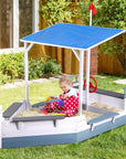 Keezi Kids Sandpit Wooden Box Boat Canopy Flag Outdoor Toys Children Blue