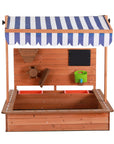 Keezi Kids Sandpit Wooden Canopy Sandbox With Cover Funnel Outdoor Toys 110cm