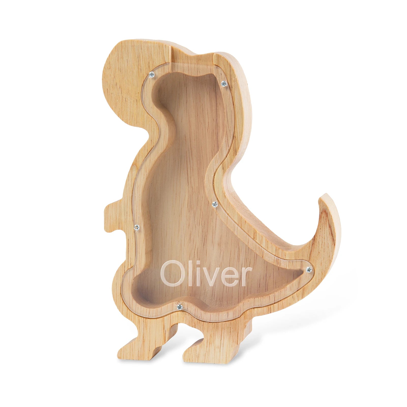 T-rex Dinosaur - Personalised Name Wooden Piggy Bank - Custom Animal & Dinosaur Designs from Baby Stork