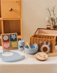 Luxury 8-Piece Baby Gift Set | Silicone Tableware, Wooden Toys & Monthly Milestone Cards