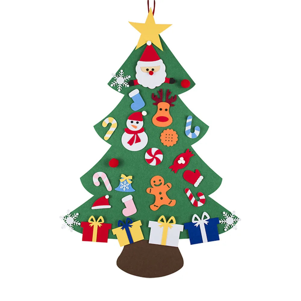 DIY Felt Christmas Tree Kit with 24 Fun Ornaments - fun toddler Christmas tree Dark Green tree with santa