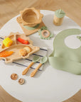 Eco-Friendly Dinosaur Bamboo Baby Feeding Set - 7pcs | Non-Slip Suction Cups & Teether