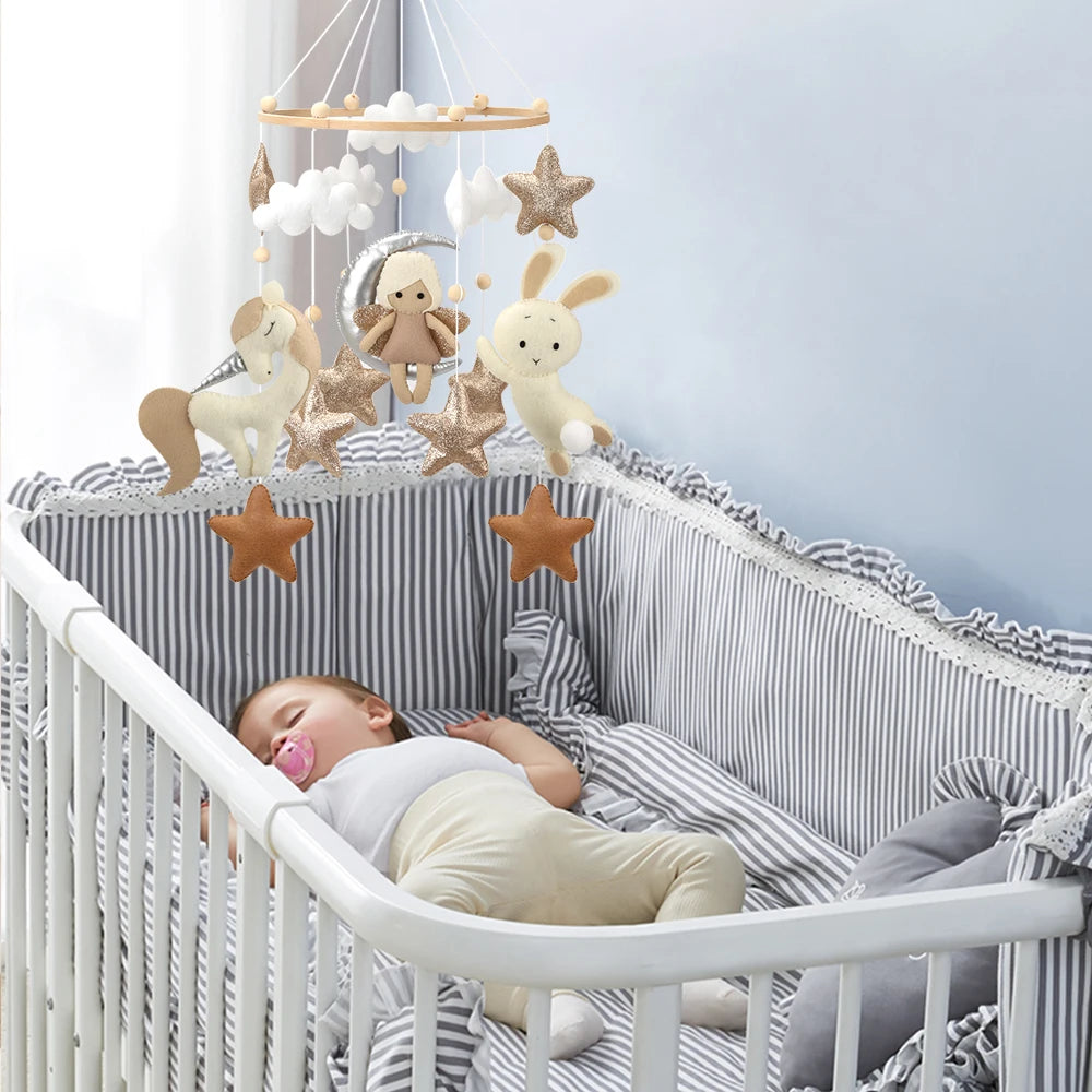 Fairy on the Moon Baby Mobile with Unicorn &amp; Bunny Balloons | Nursery Crib Hanging Decor