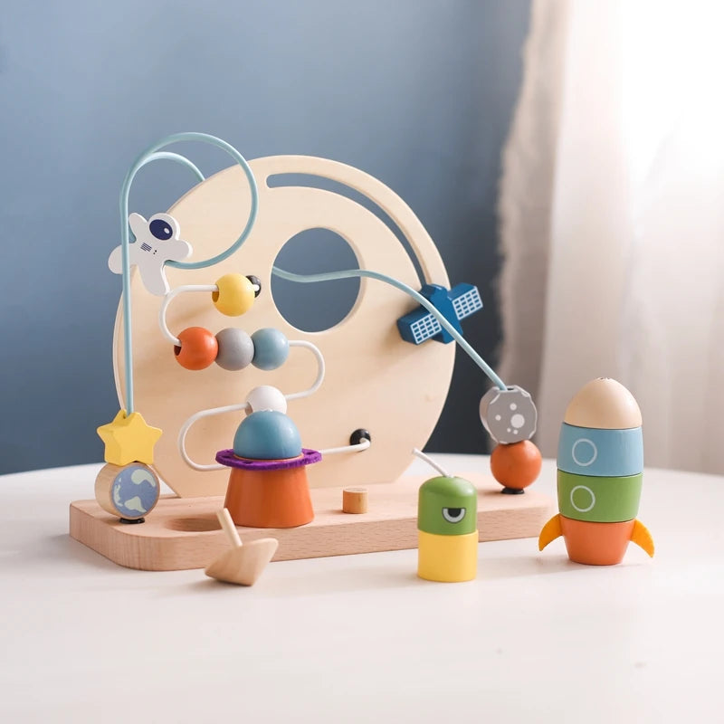 Wooden Space-Themed Beaded Busy Toy for Babies | Educational &amp; Eco-Friendly Fun