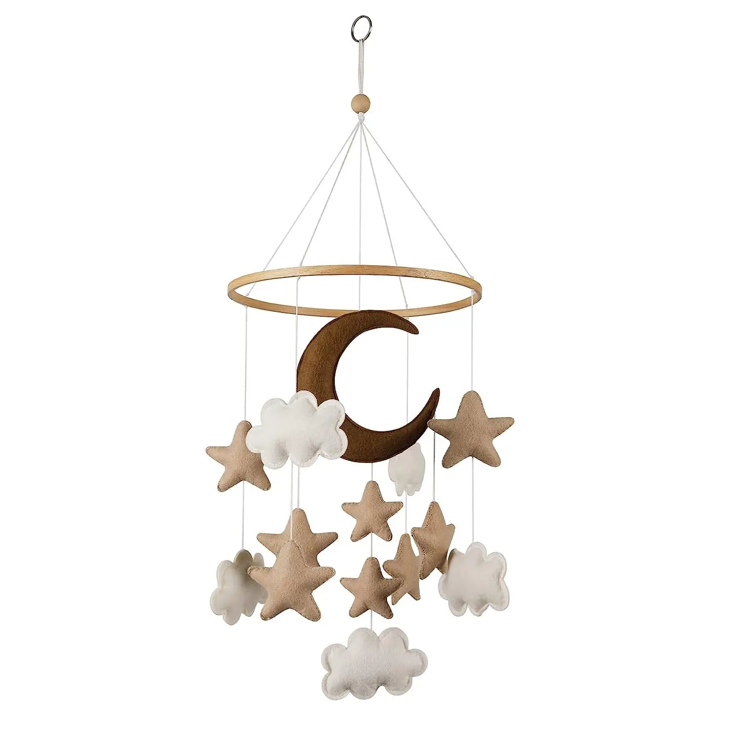 Boho Handmade Brown Moon, Cloud, and Stars Nursery Mobile