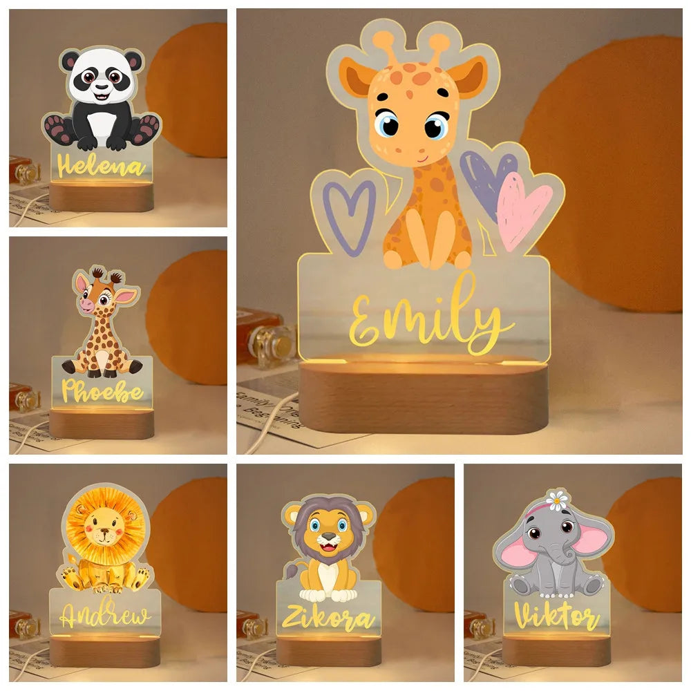 Personalised Zoo Friends Night Light Custom Name LED Lamp for Kids