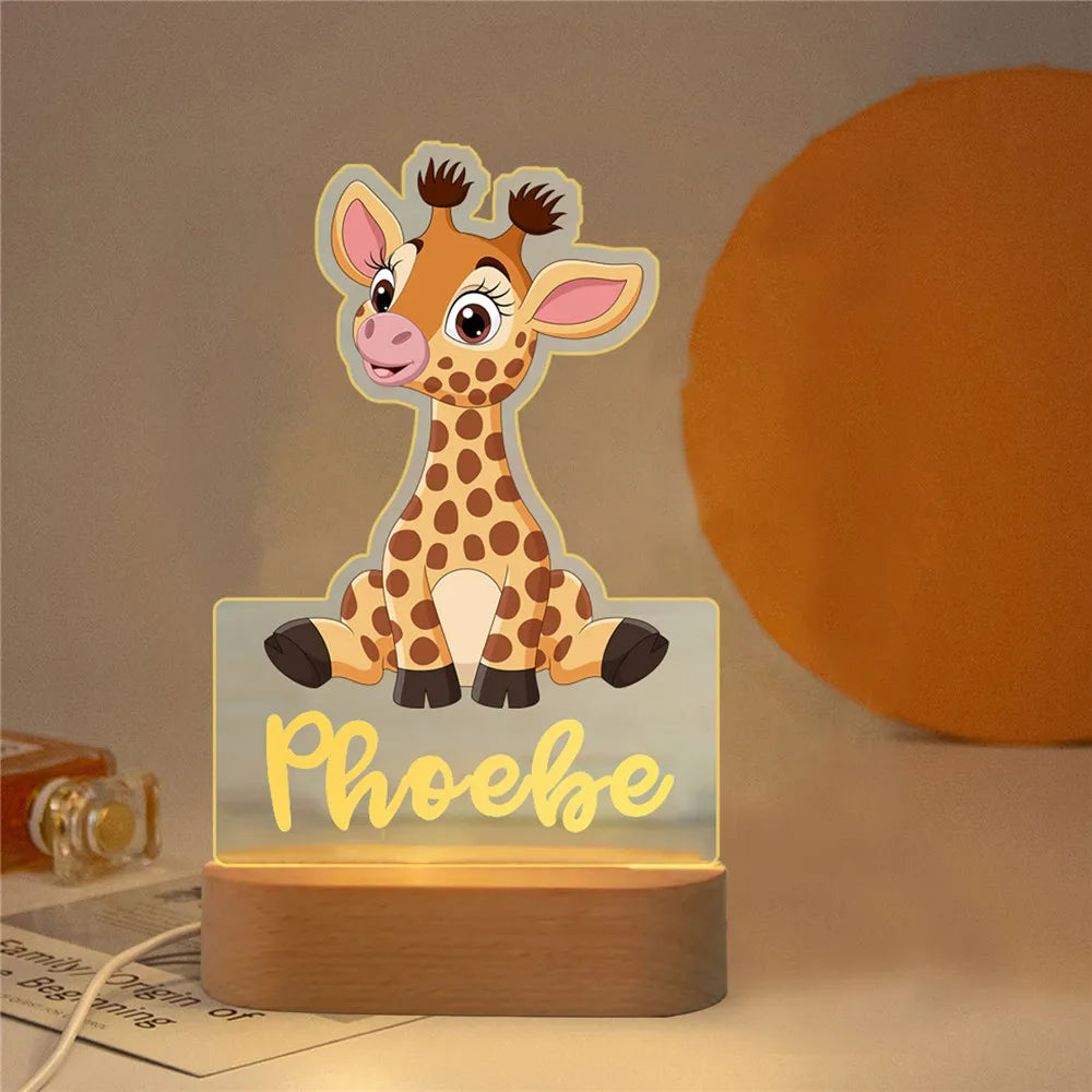 Giraffe - Personalised Zoo Friends Night Light Custom Name LED Lamp for Kids