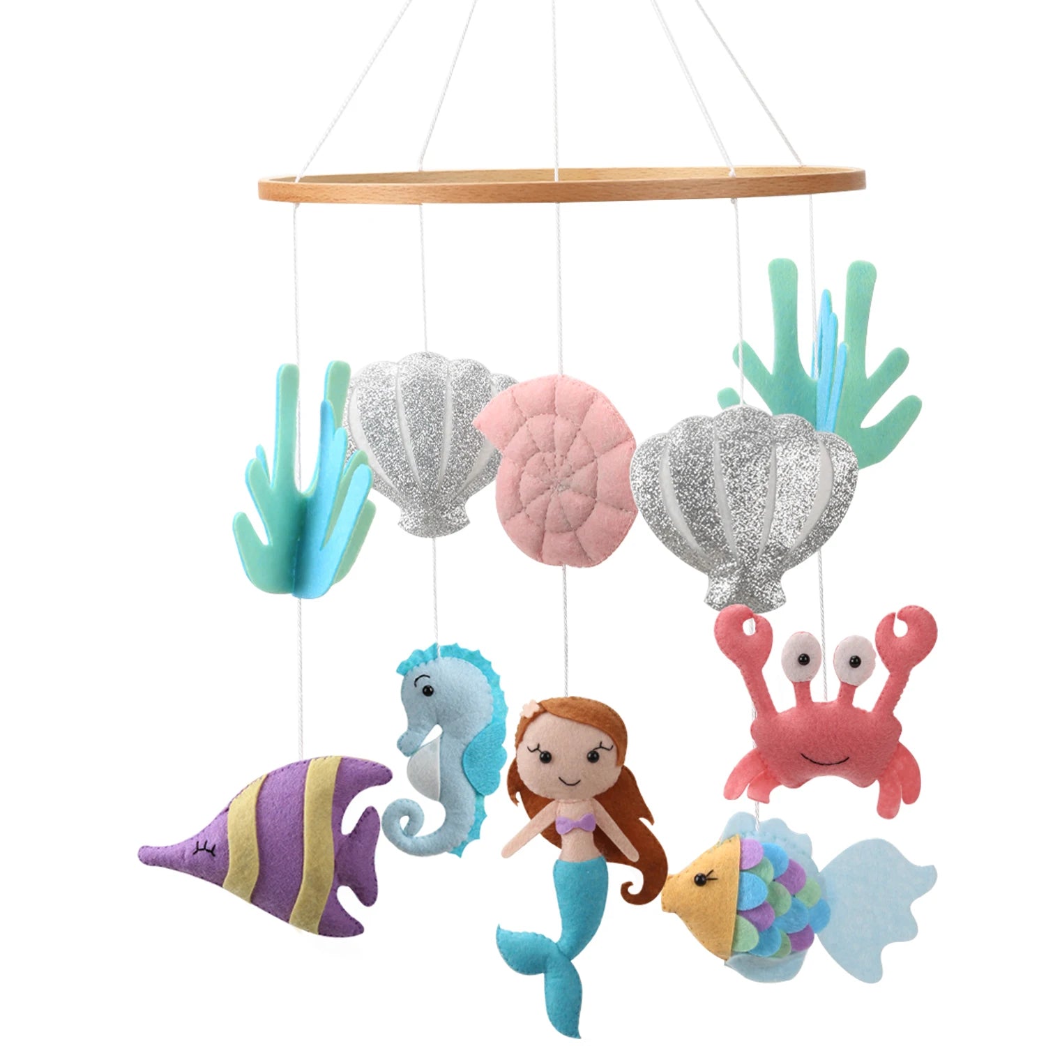 My Little Mermaid Baby Mobile - Under the Sea Musical Mobile Ocean Animals Cot Mobile white background