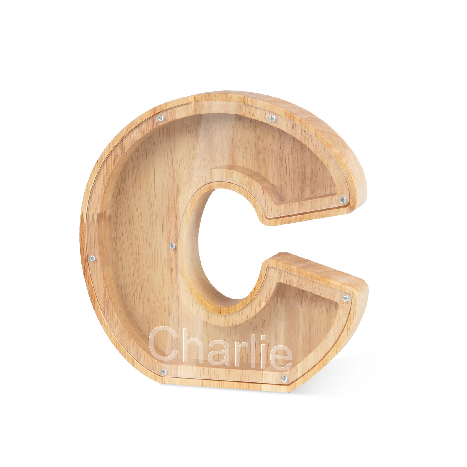 C - Personalised Wooden Initial Letter Piggy Bank - Custom Name Gifts for Kids From Baby Stork