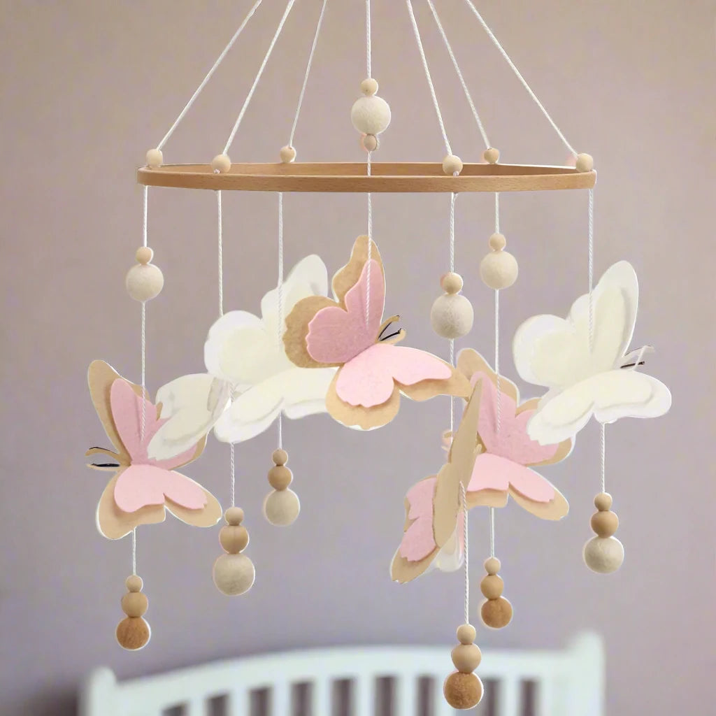 Pink Butterfly Baby Mobile | Eco-Friendly Felt & Wood Cot Mobile 