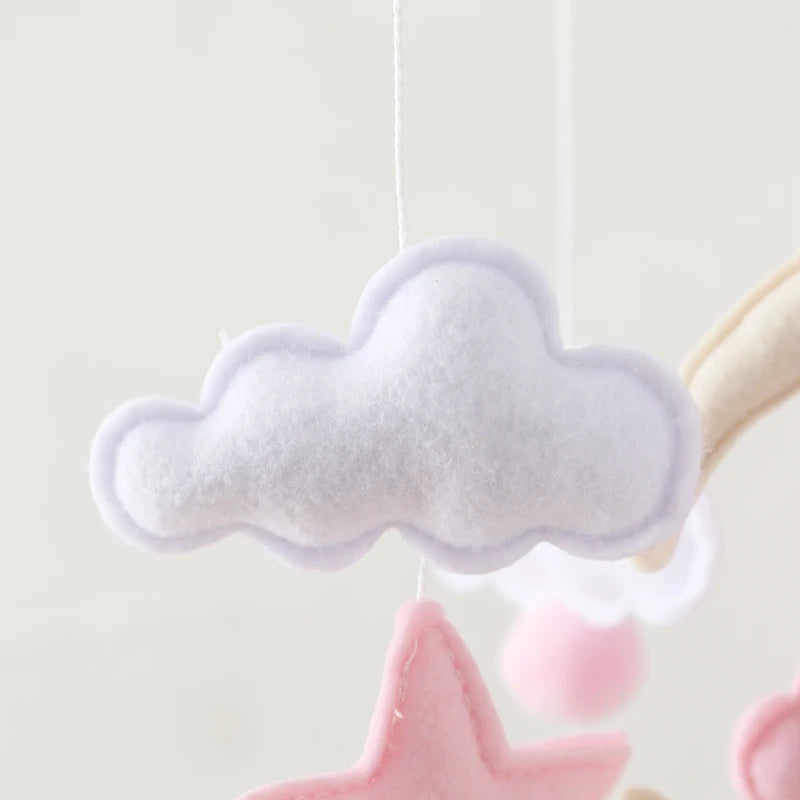 Bear Cuddling the Moon &amp; Night Sky Felt Nursery Mobile