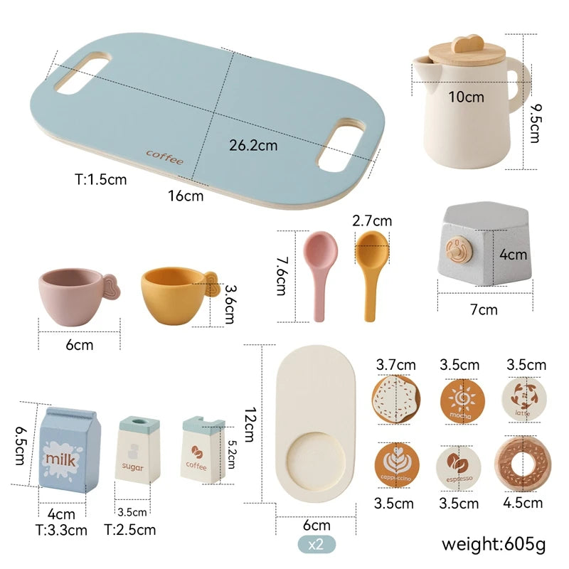 Size Chart Baby Wooden Coffee & Afternoon Tea Set Toy | 18pcs Set