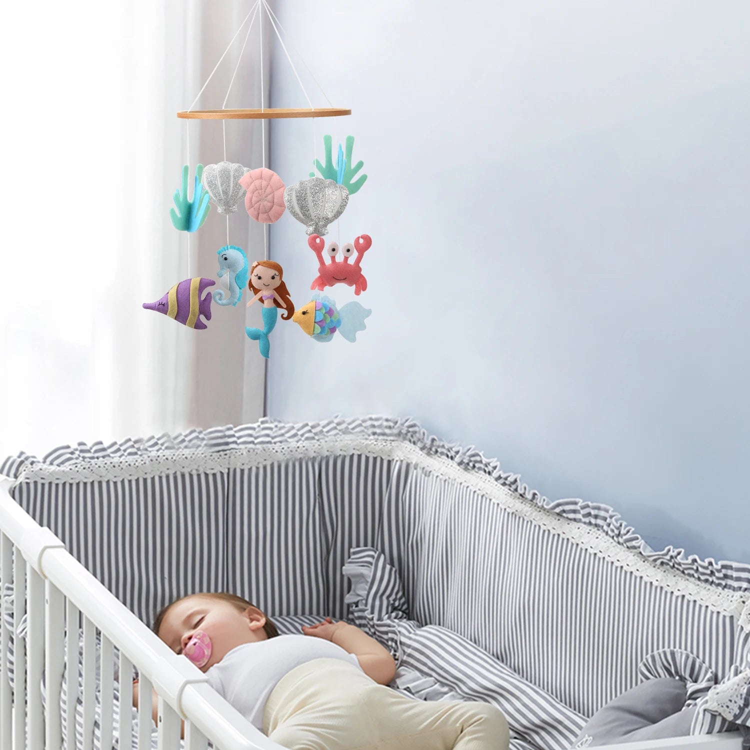 My Little Mermaid Baby Mobile - Under the Sea Musical Mobile Ocean Animals Cot Mobile above cot