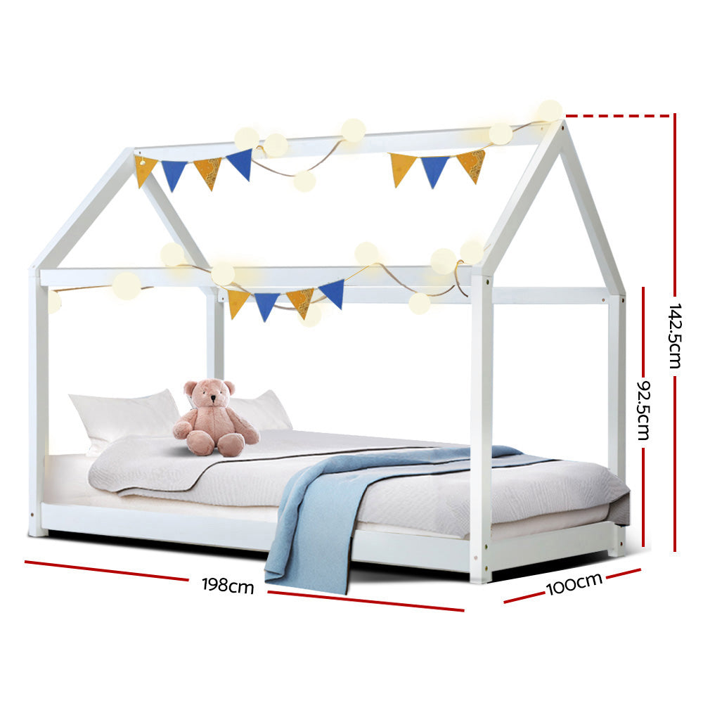 Artiss Bed Frame Wooden Kids House Frame - White CASA | Elegant &amp; Safe Design