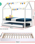 Artiss Bed Frame Wooden Trundle Daybed Kids House Frame - White HOLY