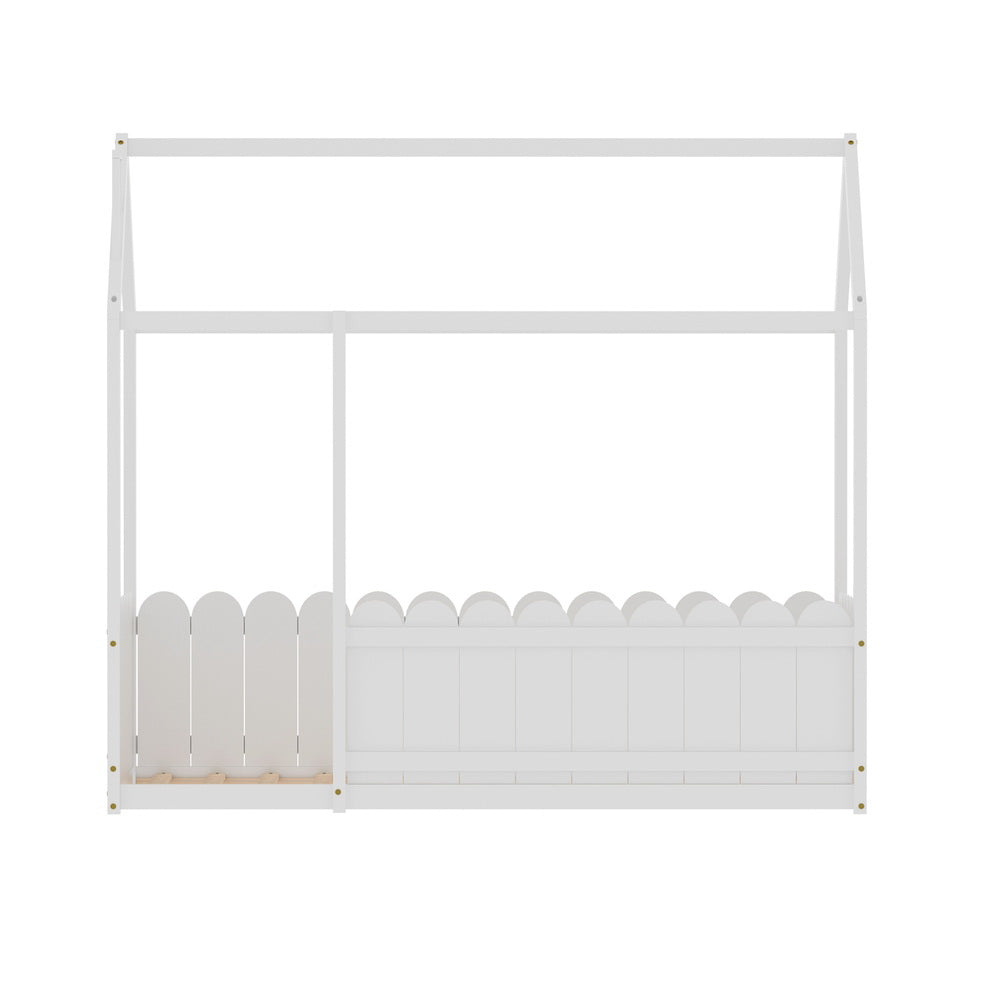 Artiss Bed Frame Wooden Kids House Single Frame - White KORI