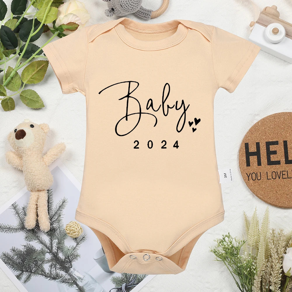 Baby 2024 Announcement Onesie - Fun Newborn Onesie in 5 Colours Baby & Toddler Clothing Accessories Baby Stork Beige 0-3 Months 