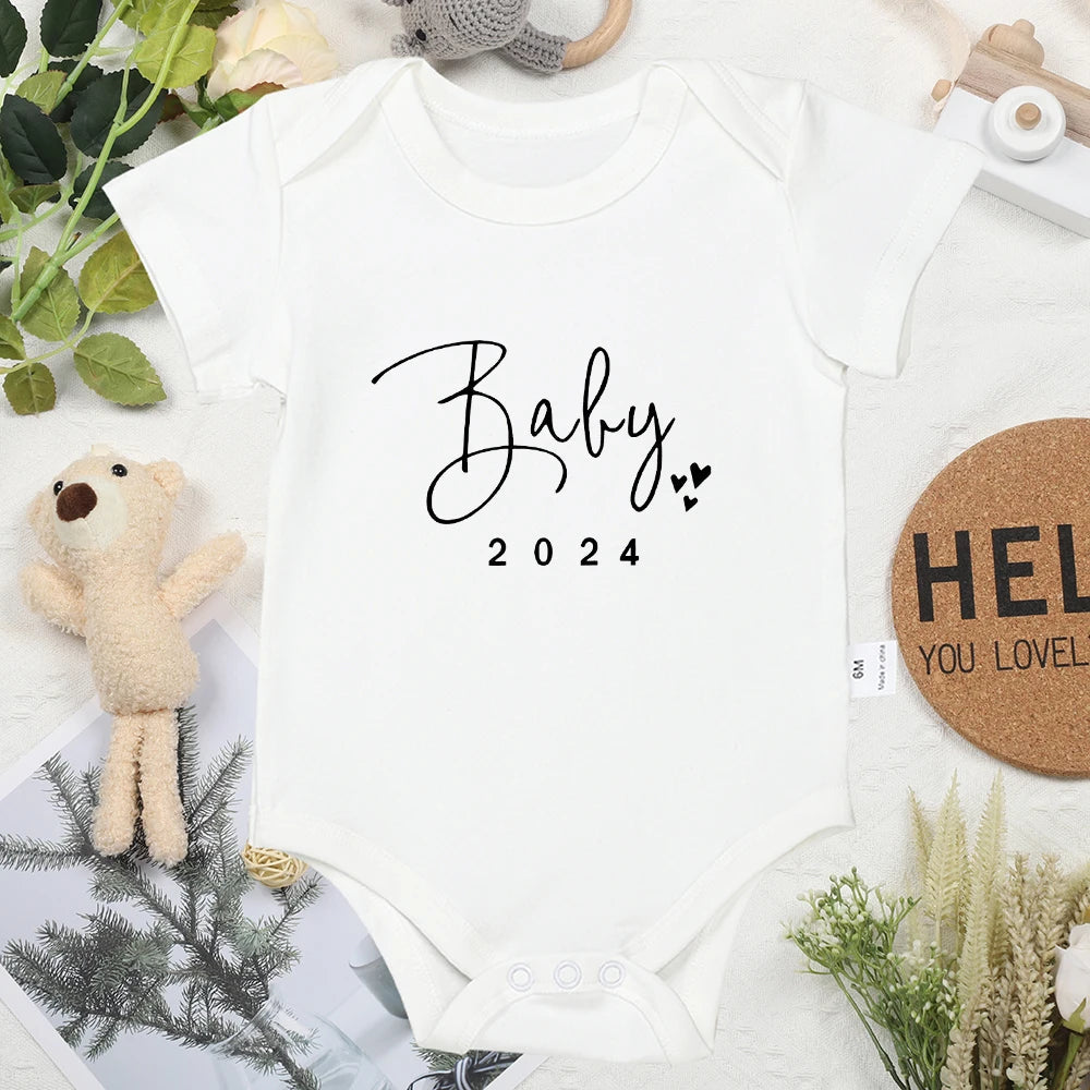 Baby 2024 Announcement Onesie - Fun Newborn Onesie in 5 Colours Baby & Toddler Clothing Accessories Baby Stork White 0-3 Months 