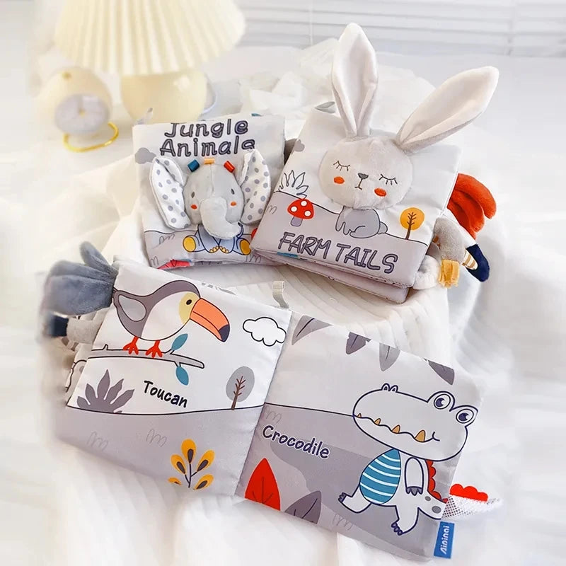 Baby Soft Crinkle Book with Plush Toy Tails - Animal Adventures Baby Stork 