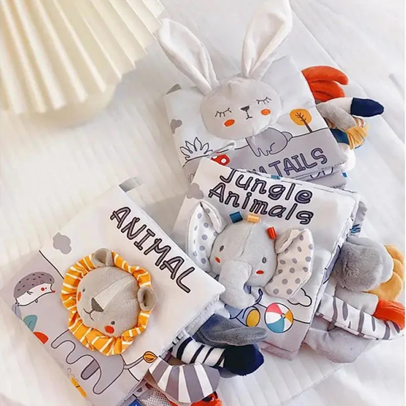 Baby Soft Crinkle Book with Plush Toy Tails - Animal Adventures Baby Stork 