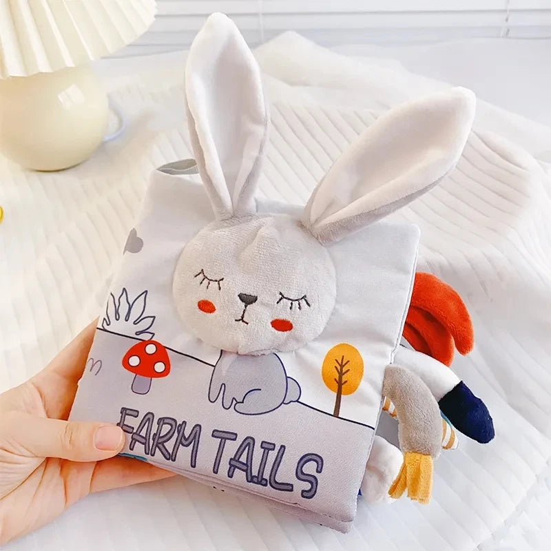 Baby Soft Crinkle Book with Plush Toy Tails - Animal Adventures Baby Stork 