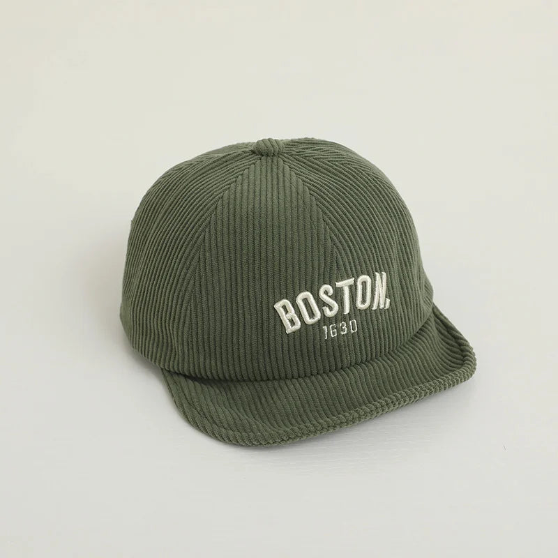 Boston 1630 Embroidered Baby Baseball Cap - Corduroy Snapback Baby & Toddler Clothing Accessories Baby Stork Green Adjustable 47cm-50cm 
