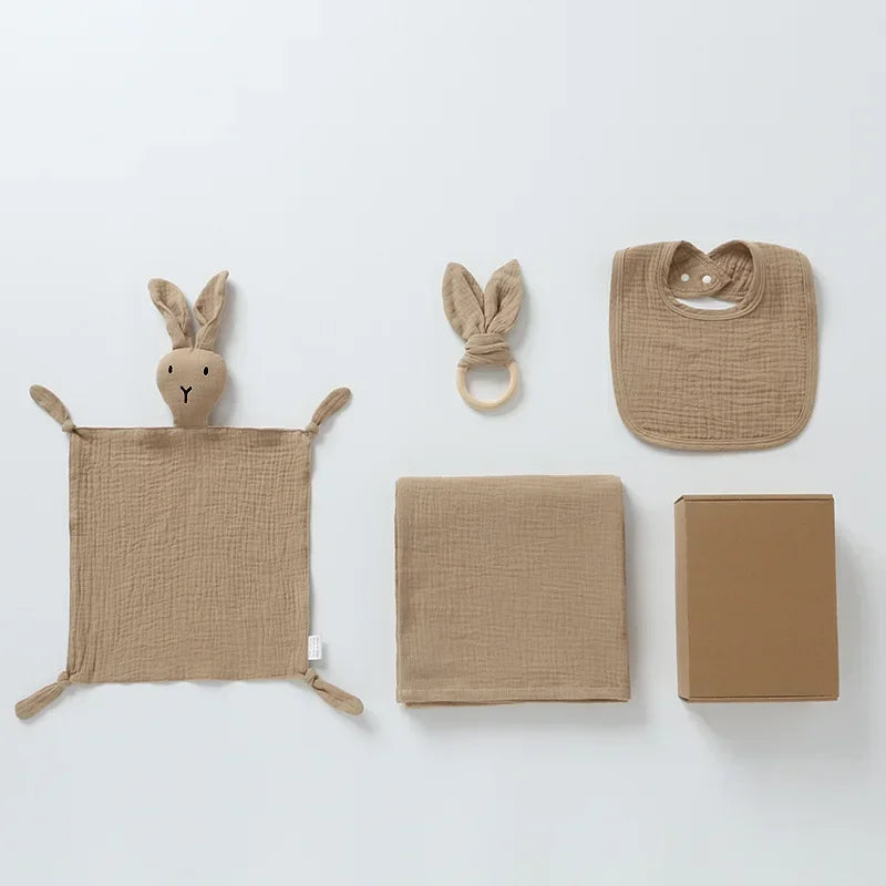Bunny-Themed Newborn Baby Care Gift Set - 4Pcs Baby Gift Sets Baby Stork Dark Khaki 