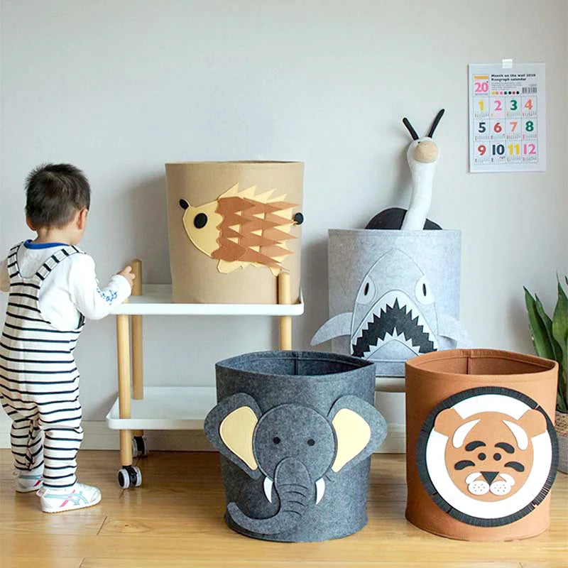 Charming Nordic-Inspired Felt Animal Toy Storage Basket Baby Stork 