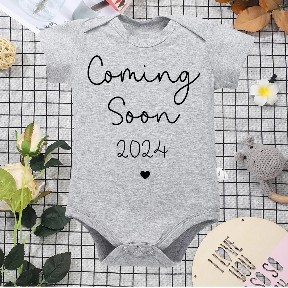 Coming Soon 2024 Announcement Onesie - Fun Newborn Onesie in 5 Colours Baby &amp; Toddler Clothing Accessories Baby Stork Grey 0-3 Months 