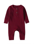 Full Sleeve Rib Cotton Romper - Cosy All-Season Playsuit Baby & Toddler Clothing Accessories Baby Stork Burgendy 3-6months 