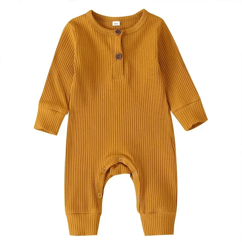 Full Sleeve Rib Cotton Romper - Cosy All-Season Playsuit Baby &amp; Toddler Clothing Accessories Baby Stork Mustard 6-9months 