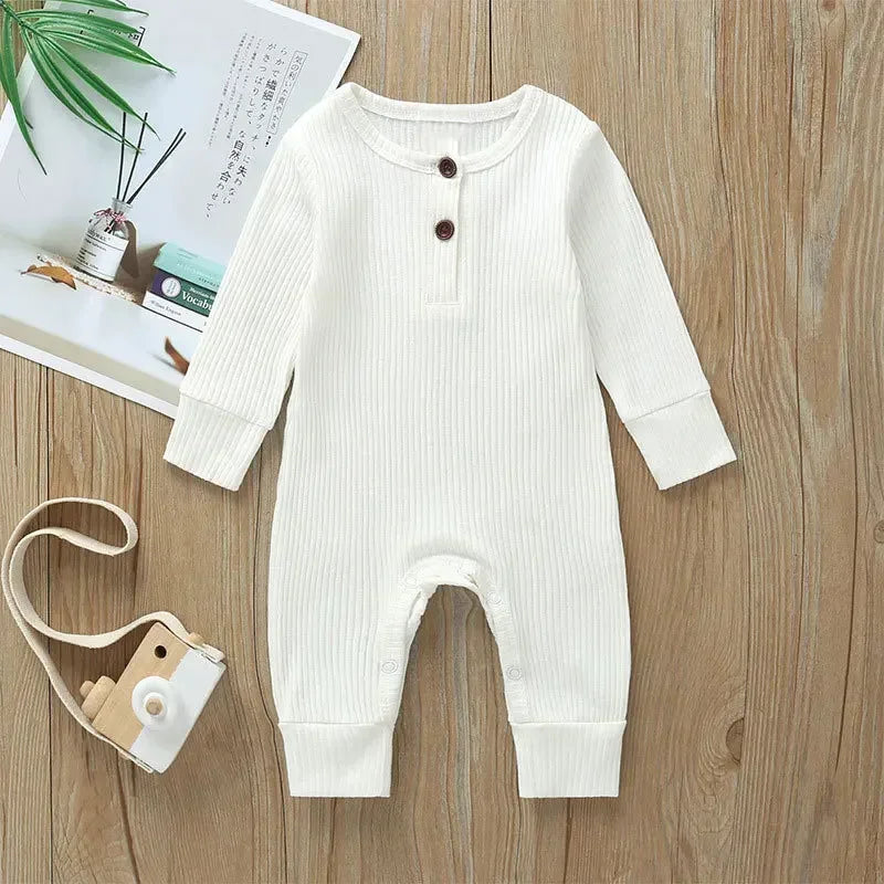Full Sleeve Rib Cotton Romper - Cosy All-Season Playsuit Baby &amp; Toddler Clothing Accessories Baby Stork White 6-9months 